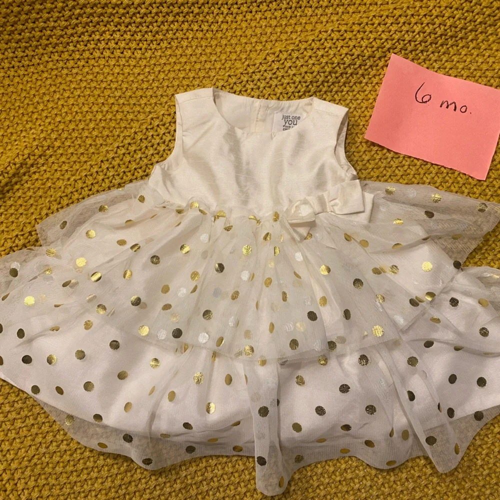 NWOT little girls gold polka dot tutu dress 6 months - Picture 1 of 5